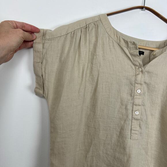 Ann Taylor Women’s S Tan 100% Linen Framed Popover Short Sleeve Blouse Beige - Picture 7 of 8